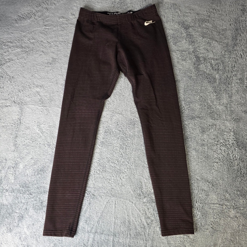 Nike Womens Medium Leggings Plum Striped Just Do It Waistband Activewear Tights